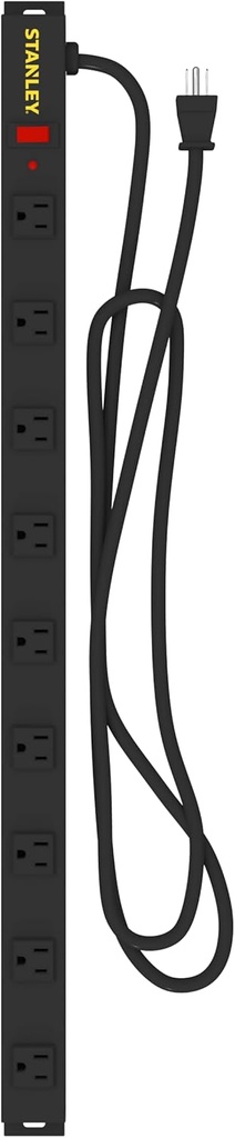 STANLEY 31610 SURGEMAX PRO 9-Outlet 600 Joule Metal Surge Protector, Black, 2.4FT Length, 6FT Cord