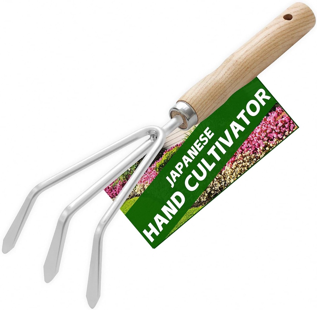 Japanese Hand Cultivator Garden Tool - Hand Rake - Garden Cultivator Hand Tools for Weeding and Turning Soil, Heavy Duty Stainless Steel Blade Gardening Hand Tool with Hang Hole