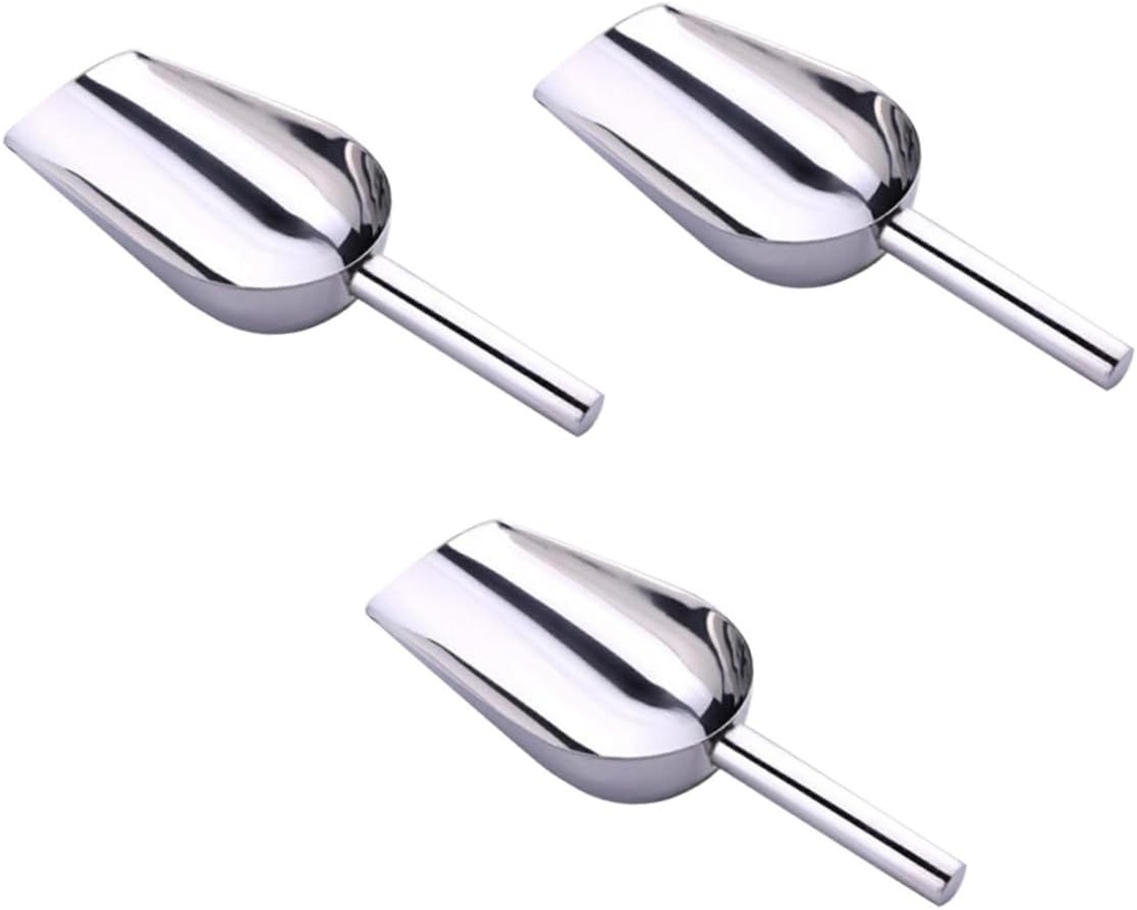 PRETYZOOM 3pcs Stainless Steel Ice Scoops Heavy Duty Food and Flour Scoops for Ice Maker Canisters and Kitchen Use Ergonomic Handle Capacity Easy to Clean