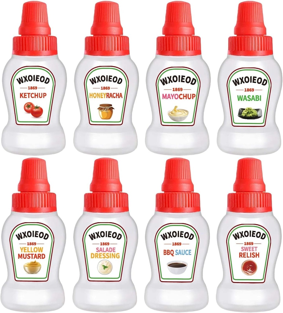 8 Pcs 1.4 oz Mini Condiment Squeeze Bottles with Lids, Ketchup Bottle for Lunch Box, Small Squeeze Bottle for Sauces Salad Dressing Honey Mustard Oil Liquids Squirt Bottles Bento Box Accessories