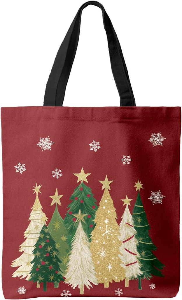 Horadaily Canvas Tote Bag, Christmas Winter Christmas Tree Reusable Shoulder Tote Bag