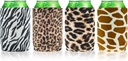Carol Velvet Neoprene Beer Soda Can Cooler Sleeves, Cold Beverages Bottle Insulated Cover for BBQ, Bachelor, Wedding Party 4-Pack (Cheetah, Leopard, Giraffe, Zebra)