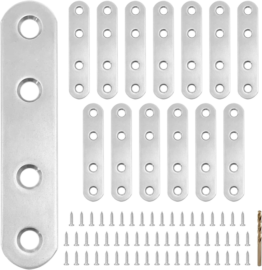 14PCS 2.99” x 0.63” Straight Flat Brace, Stainless Steel Sturdy Bracket, Metal Strap for Wood Furniture Chair with 56PCS Screws