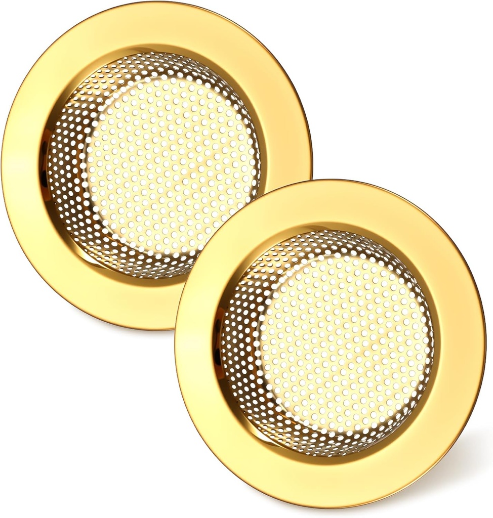 2 Pcs Gold Food Catcher Sink Strainer Kitchen Mesh Sink Drain Catcher Strainer Filter 4.4 Inch Stainless Steel Anti-Clogging Hair Food Stopper Sinks Basket for Kitchen Bathroom