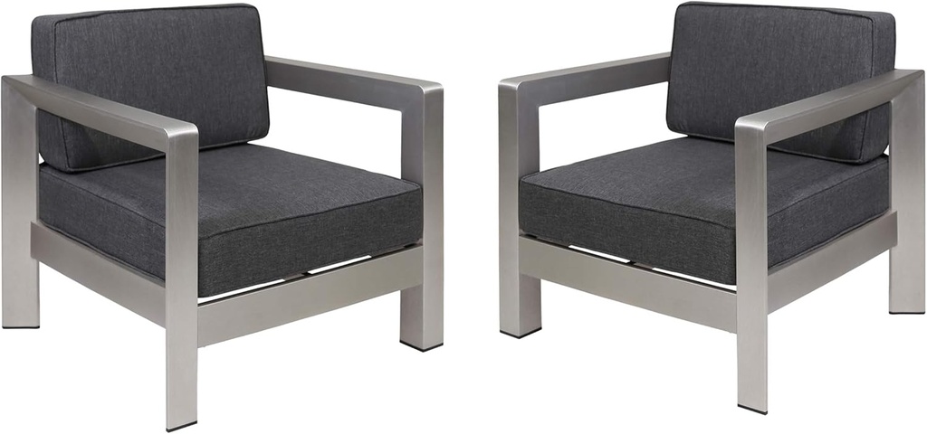 Christopher Knight Home Booth Outdoor Aluminum Club Chairs, Silver and Gray (Set of 2)