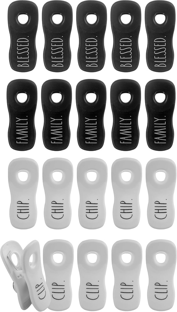 Rae Dunn Bag Clips with Magnet - Chip Clips, Food Storage with Air Tight Seal Grip for Bread, Snack and Food Bags, Pack of 20, Black and White