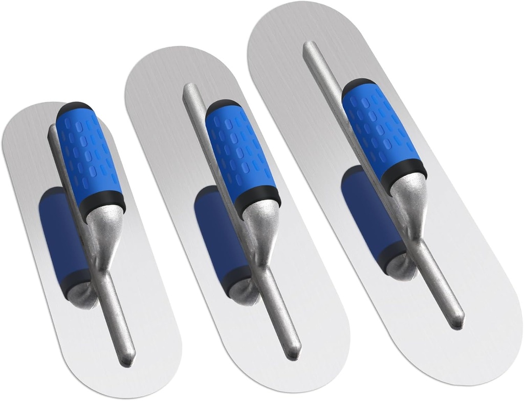 Lasnten 3 PC Stainless Steel Pool Trowel Set (16" x 4" & 14"x4" & 12"x4") Flat Concrete Finishing Trowel Tools Cement Drywall Plastering Masonry Construction Hand Tool