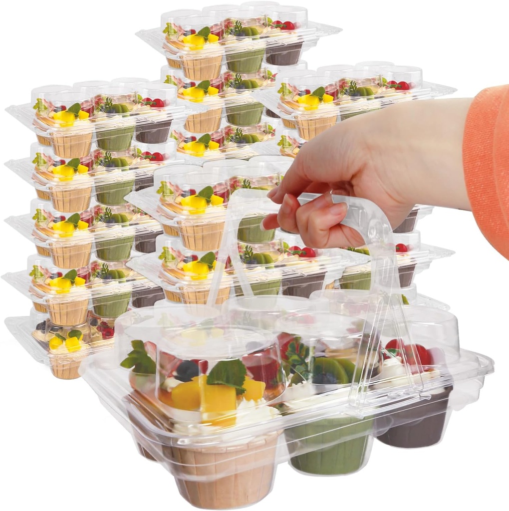 (6 Count x 20 Sets Stackable Cupcake Containers with Lids,portable Cupcake Carrier Holders,Reusable Plastic Cupcake Boxes
