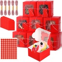 80 Pcs 4x4x2.5 Inches Cookie Boxes with Window Bakery Boxes Small Pastry Treat Mini Cake Dessert Baked Goods Packaging Gifts for Pastry, Cookies, Pie, Donut, Macaroon(Red)