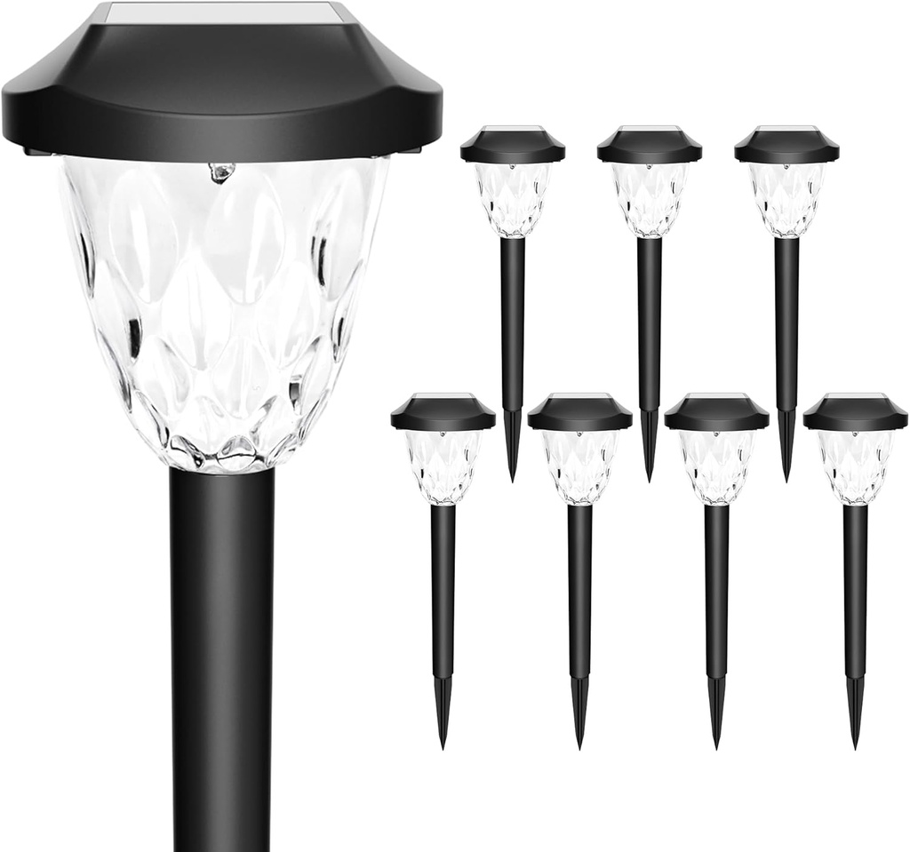 GIGALUMI 8 Pack Solar Lights Outdoor, Solar Pathway Lights with Great Pattern, Waterproof Auto On/Off Solar Powered Light for Outside Yard Garden Walkway Driveway Lawn Pathway