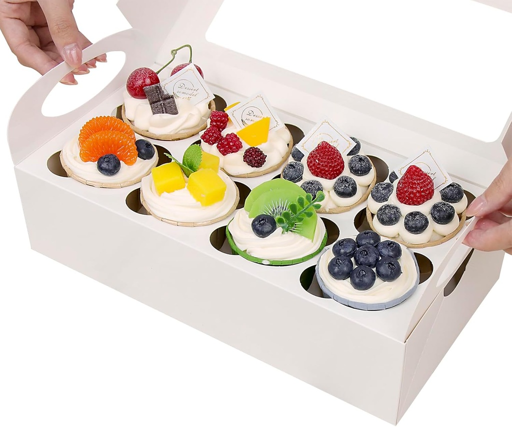 15 White Cupcake Boxes 8 Count with Window and Inserts, Cupcake Containers, Cupcake Boxes for Cupcakes, Muffins