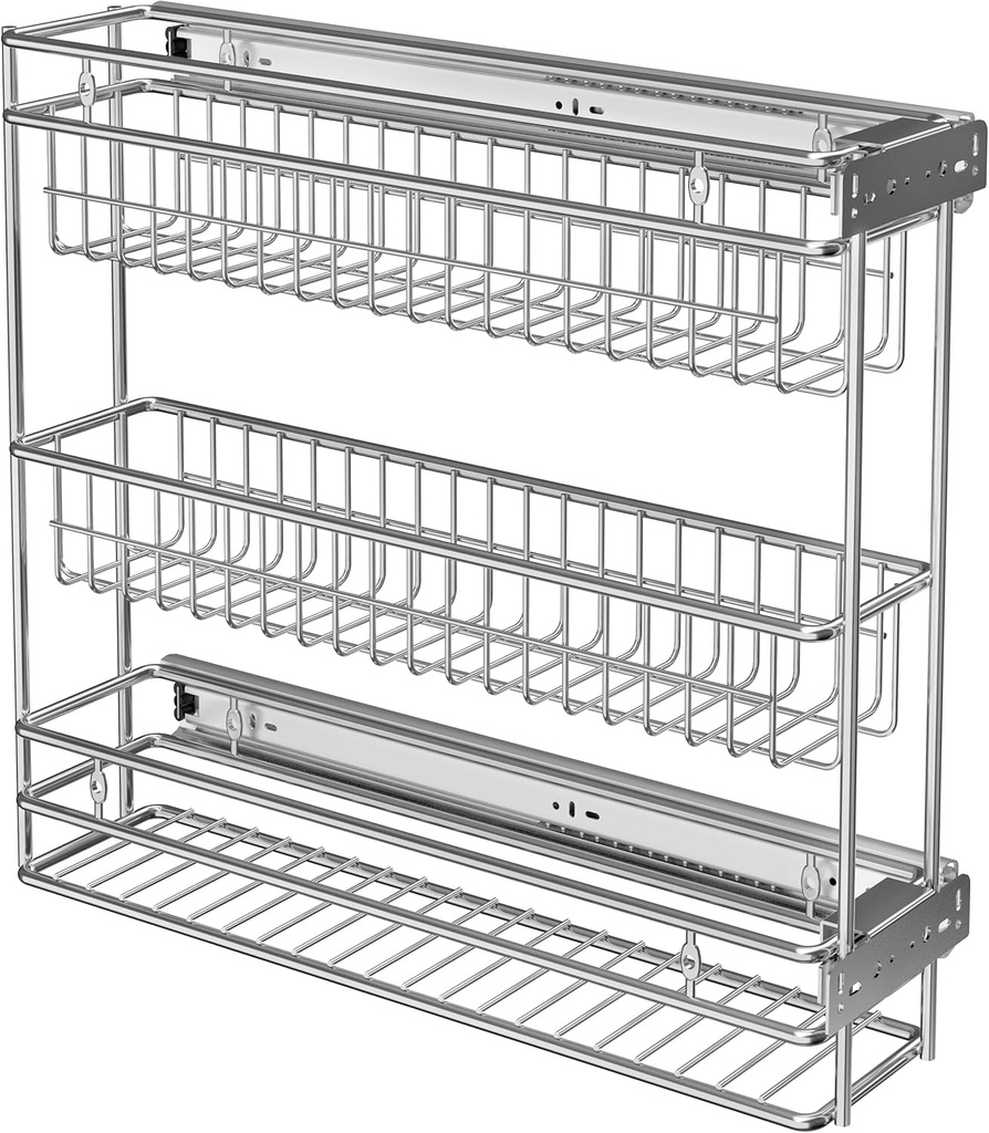 Narrow Pull Out Cabinet Organizer(4⅜" W x 18⅛" D),Pull Out Spice Rack, 3-Tier Side Mount Slide Out Spice Rack for Narrow Cabinet