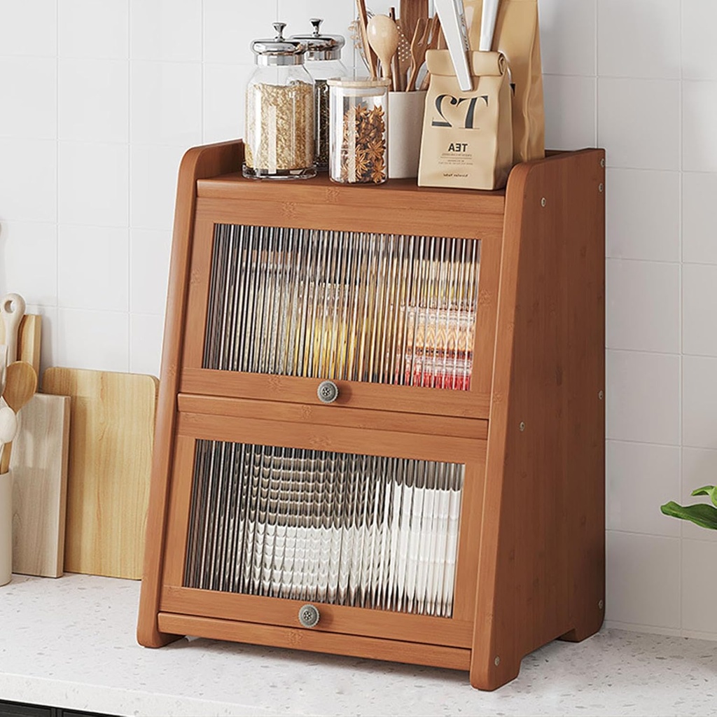 Bread Box for Kitchen Counter,Double Layer Bamboo Wood Bread Box,Bread Storage Bin with Acrylic Wavy Door Panel,Bread Storage Container for Cabinet Bedroom Bathroom(15.75 * 12.2 * 19.69in, C)