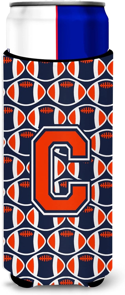 Letter C Football Orange, Blue and white Ultra Beverage Insulators for slim cans