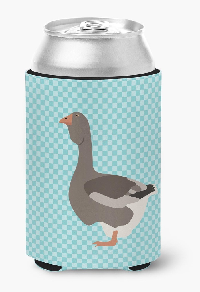 Caroline's Treasures BB8071CC Toulouse Goose Blue Check Can or Bottle Hugger Cooler Washable Drink Sleeve Collapsible Beverage Insulated Holder, Can Hugger, Multicolor
