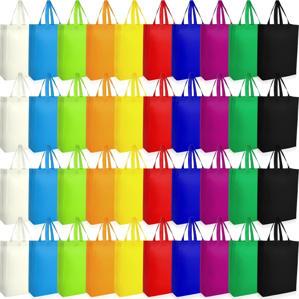 Boao 40 Pack Reusable Shopping Bags Bulk 14 x 10 x 4 Inch Shopping Bags for Groceries Non Woven Fabric Tote Bags Multicolored Grocery Bags with Handles for Shopping, Birthday Party, 10 Colors