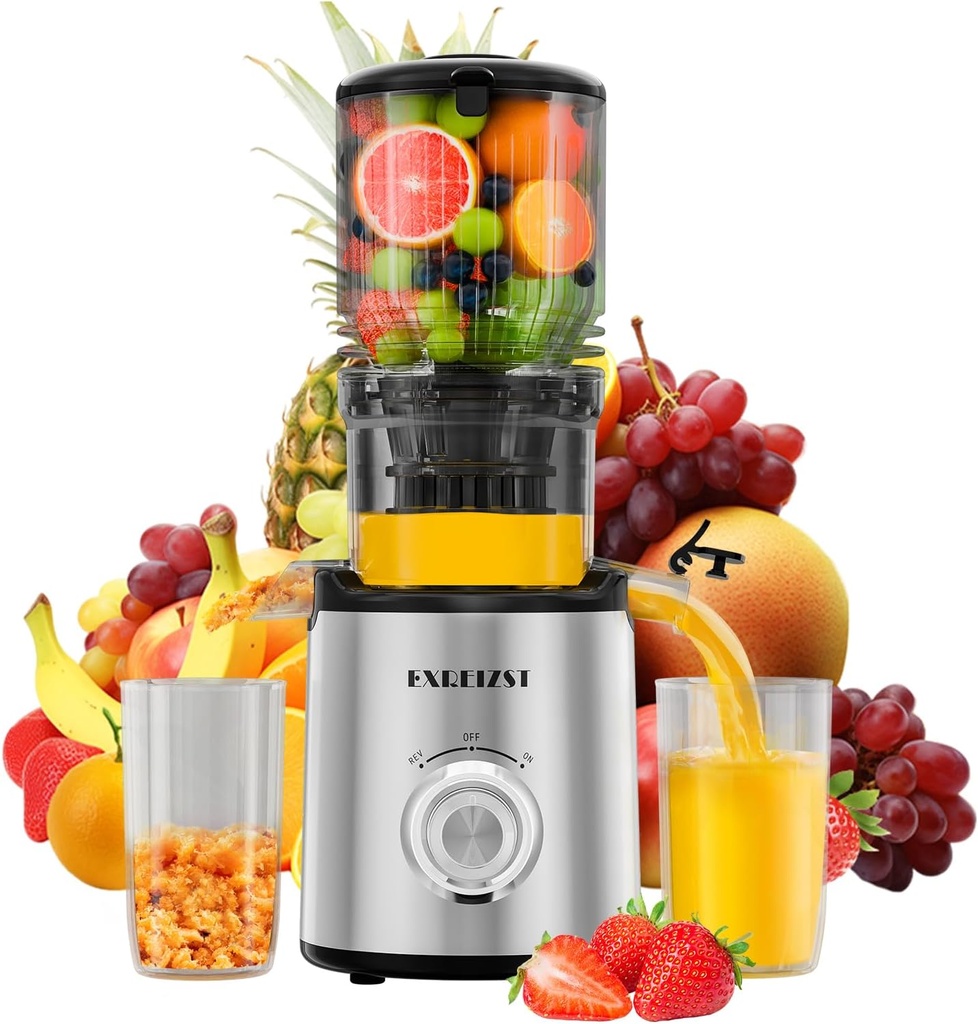 Juicer Machines, Cold Press Juicer with 5.3'' Large Feed Chute, Fit Whole Fruit and Vegetable Slow Juice Extractor Machine, 300W Masticating Juicers Easy To Clean, High Juice Yield, BPA Free