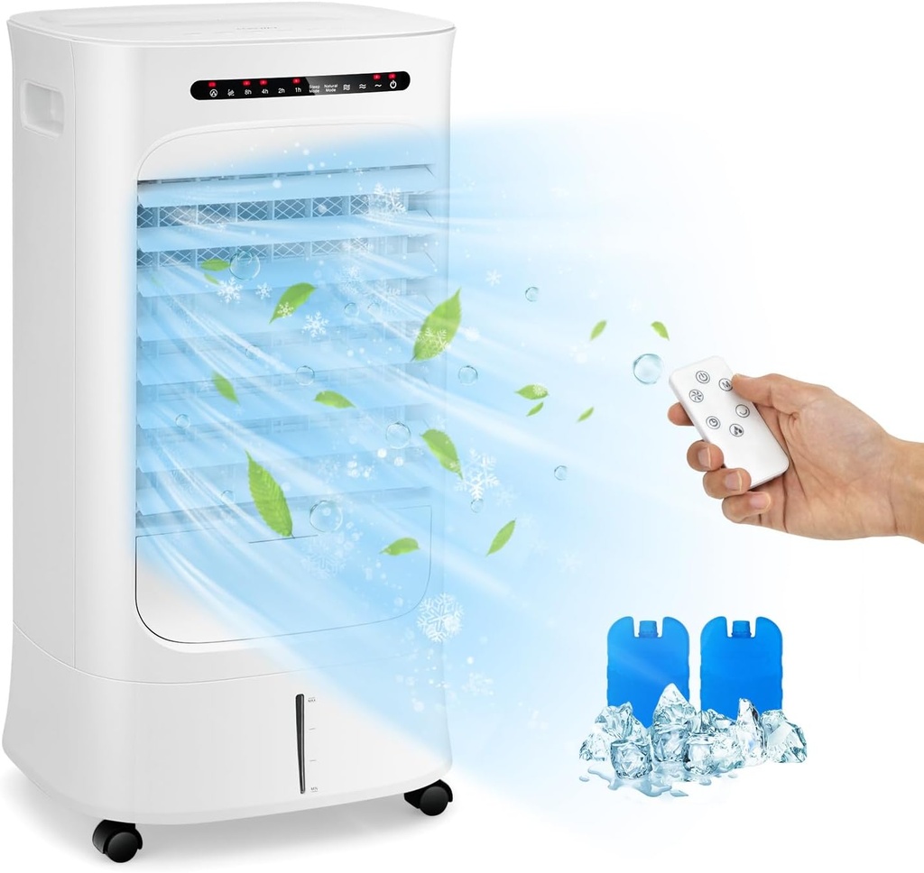 ARLIME Evaporative Air Cooler, Portable Air Conditioner & Humidifier, AC Fan w/ 3 Modes 3 Speeds & 63°Oscillation, 2.6G Water Tank & Remote Control, Swamp Cooler w/ 15H Timer for Home Office Bedroom