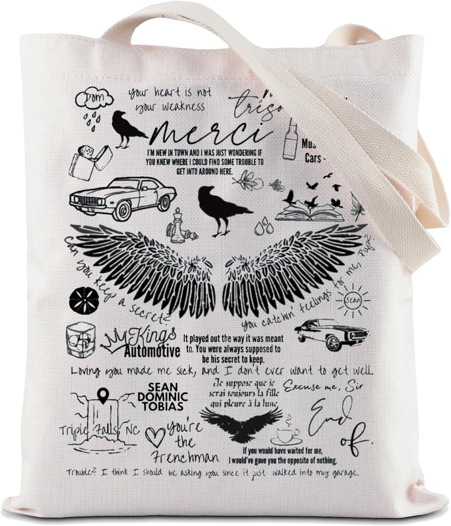 ZJXHPO Romance Books Inspired Tote Bag Dark Romance Reader Reusable Grocery Shopping Bag Bookish Booktok Bookworm Gift (Merci Tote)