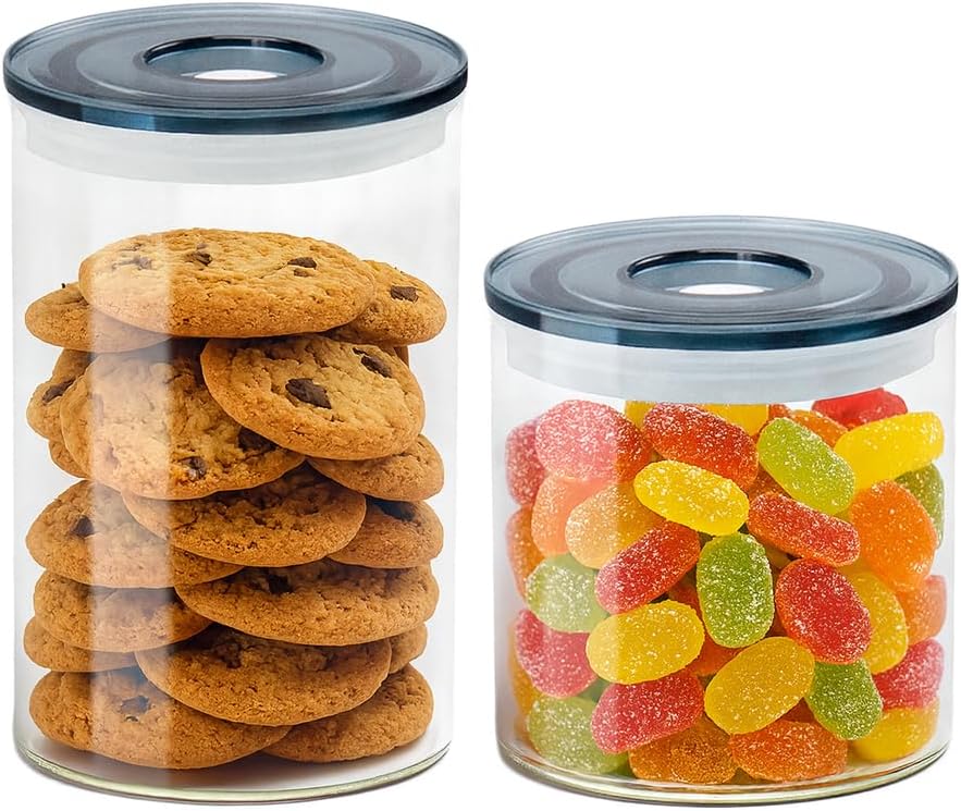 SealVax®Coffee Vacuum Canister- Vacuum Canister Coffee, Airtight Round Glass Storage Containers. VOYD vacuum canister, size large x 1 pcs + small x 1 pcs (No Pump Included)