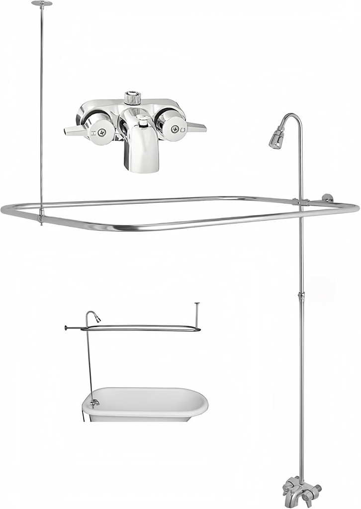 Add-A-Shower Kit for Claw foot Clawfoot Tub includes shower curtin surround Faucet set