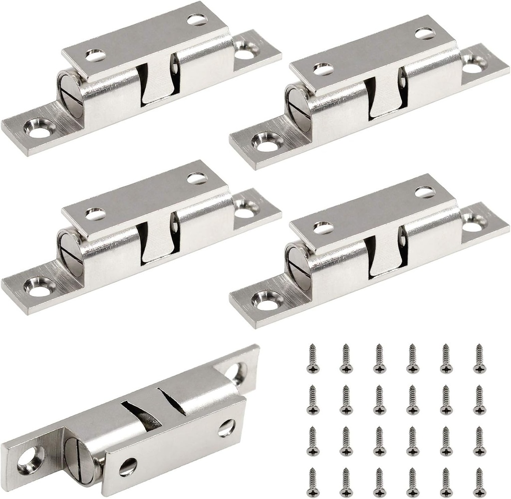 5Pcs 2.75"/ 70mm Double Ball Tension Roller Catch Latch, Solid Brass Hardware Fitting with Screws for Cabinet, Closet & Furniture Door, Chromium Plated
