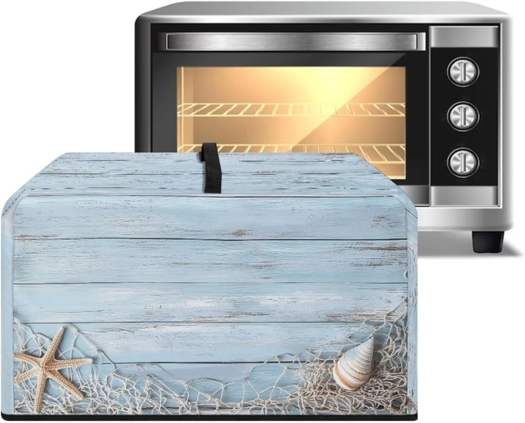 Starfish Seashell Wood Grain Print Dustproof Microwave Oven Cover Dust Protection Protective Toaster Oven Cover Protector for Kitchen Countertop, 20.9"W x 15.7"D x 12.4"H, L
