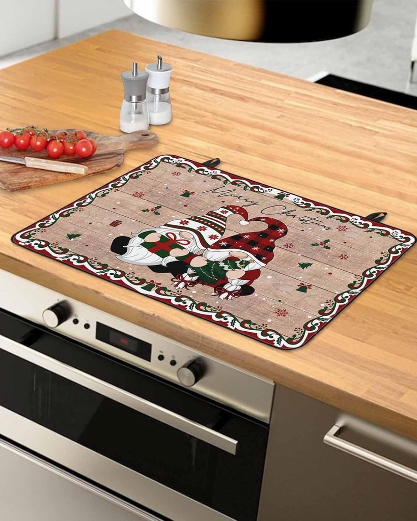 Christmas Countertop Burners Protection Mats for Kitchen, Gnome Winter Wood Grain Rubber Stove Top Cover Mat, Heat Proof Mats Cooktop Cover for Counter Dish Drying Mat, 31"x24"