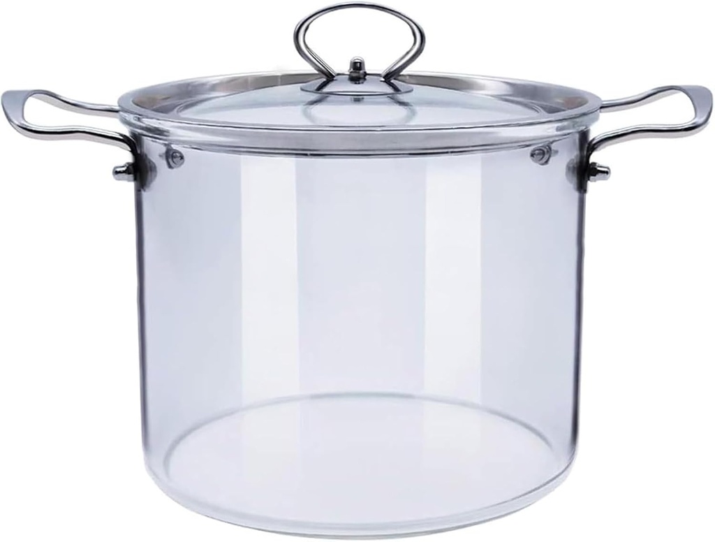 Clear Glass Pot for Cooking, Large Glass Saucepan with Cover High Borosilicate Stovetop Cooking Pot with Lid and Steel Handle, Glass Simmer Pot for Pasta Noodle Soup Milk Food,5.5L