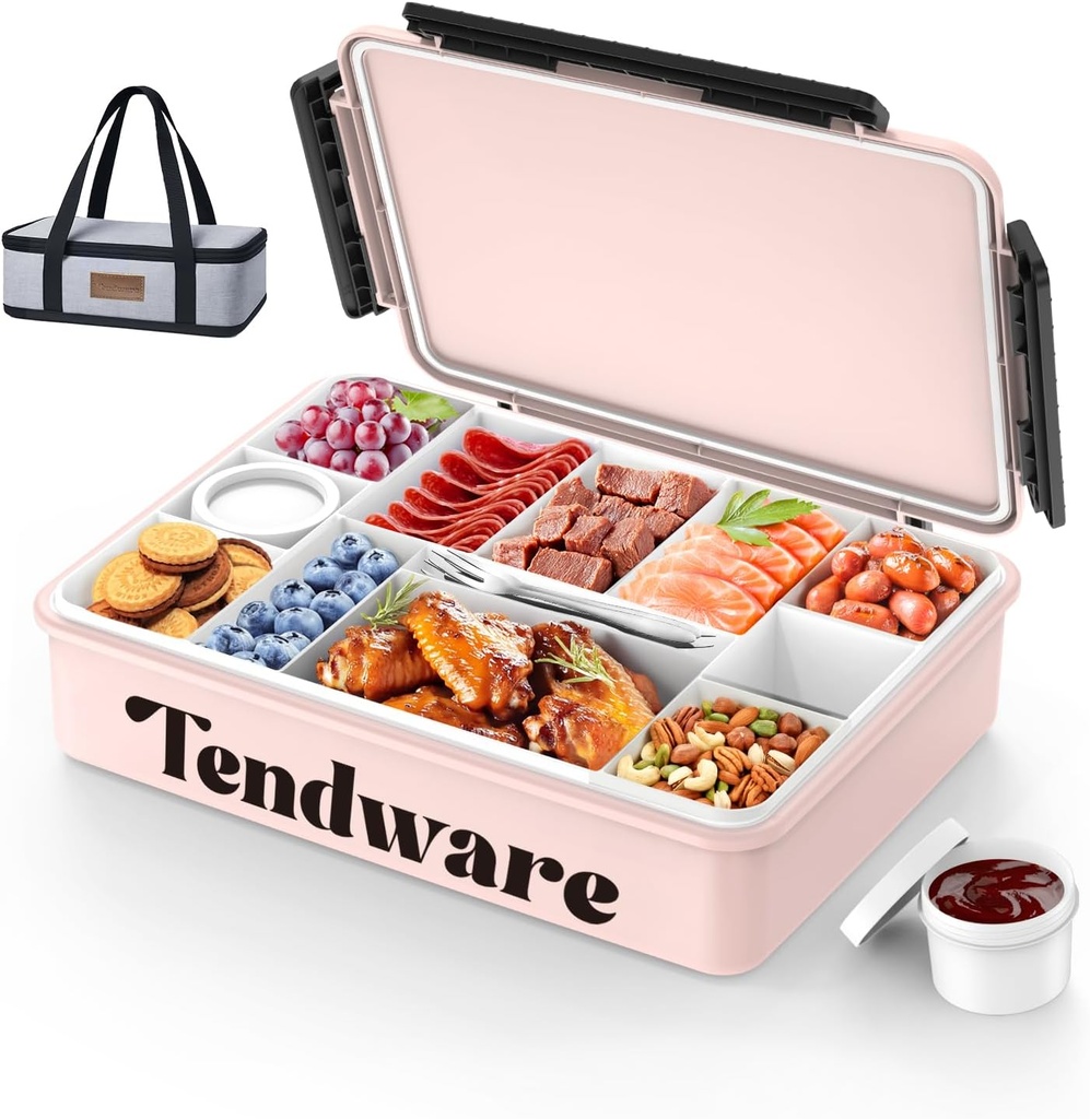 Chilled Portable Snackle Box Container with Reusable Ice Pack Divided Serving Tray Bonus Insulated Bag 2Dip Container Beach Essentials for Charcuterie Road Trip Picnic Family Party