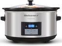 Elite Gourmet MST-900D 8.5Qt Digital Programmable XL Jumbo Slow Cooker, Adjustable Temp, Entrees, Sauces, Stews & Dips, Dishwasher Safe Glass Lid & Crock, Stainless Steel