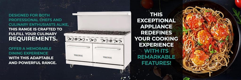 Inferno Blaze Premium IBP-GR-60/NG 60" Natural Gas 10 Burner Range with 2 Ovens 305,000 BTU - ETL Certified, Stainless Steel Exterior Indoor Range - Perfect for Commercial Kitchens