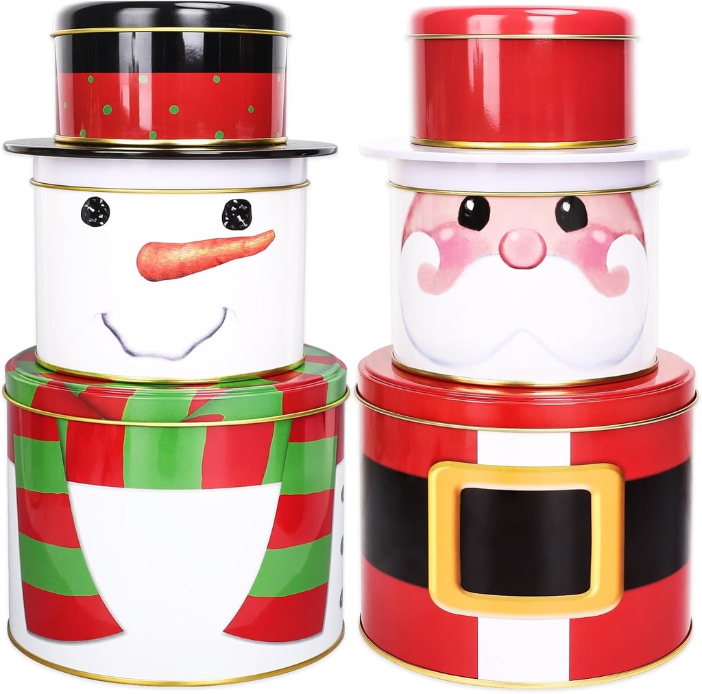 Whaline 2 Pack Christmas Food Tin Box Set Large Santa Claus Nutcracker Design Cookie Tin 3D Metal for Storing Treat Chocolate Wrapping Party Favor