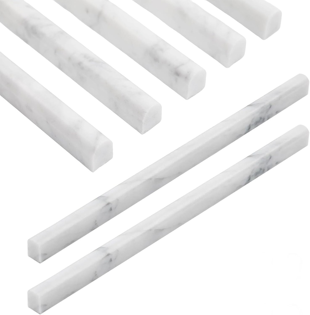 Diflart 10-Pack Carrara White Marble Pencil Trim, 1/2×12 Inch, Honed, Marble Pencil Liner Molding Bullnose Tile Bathroom Kitchen Shower Livingroom