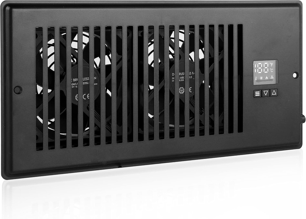 Simple Deluxe 10 Inch Register Booster Fan with Thermostat, High Velocity Ventilation Fans with 10 Gear Wind Speed Switch and High Precision Thermal Probe, Black