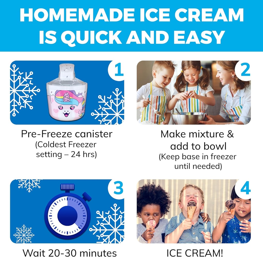 1.2 Quart Unicorn Electric Ice Cream Maker Machine for Kids – Best Countertop Ice Cream Machine for Homemade Soft Serve, Sorbet, Gelato, Frozen Yogurt – Fun & Easy Desserts for Families, easy to Clean