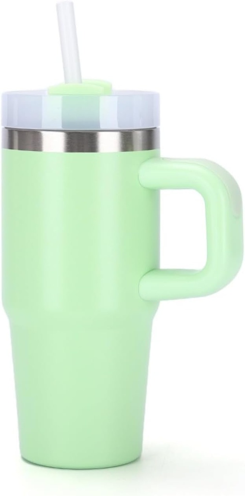 14oz Mini Ice King 304 Stainless Steel Straw with Handle Car Anti Drop Portable Cup(light green,14oz)