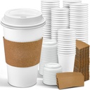 Ginkgo 100 Pack 16 oz Disposable Coffee Cups with Lids and Sleeves Leak-Proof White Paper Cups, Insulated To Go Hot Beverage Cups, Coffee Bar Accessories