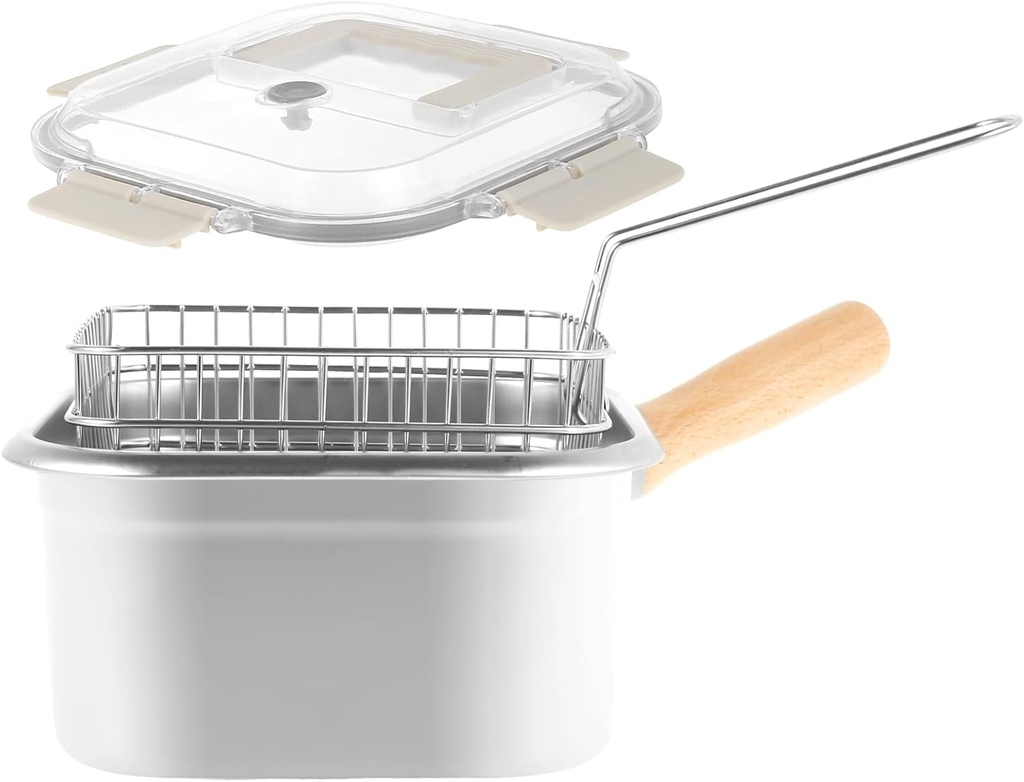 Deep Fryer Pot Stainless Steel Frying Pan with Basket and Handle Portable Square Deep Frying Pan with Lid Multifunctional Deep Fryer for Frying Fish Chicken and Fries.(Suit 1)