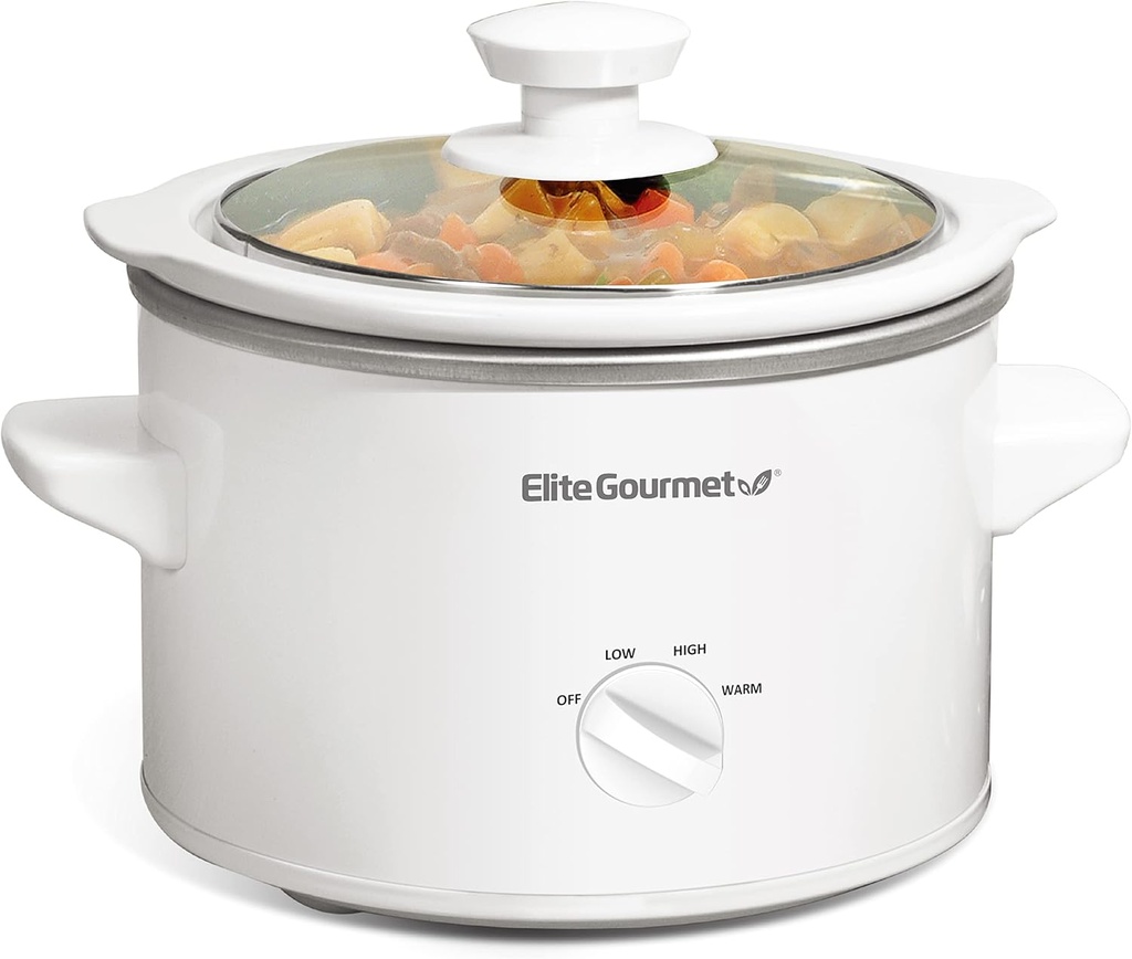 Elite Gourmet MST-250XW# Electric Slow Cooker Ceramic Pot, with Adjustable Temp, Entrees, Sauces, Soups, Roasts, Stews & Dips, Dishwasher Safe (1.5 Quart, White)