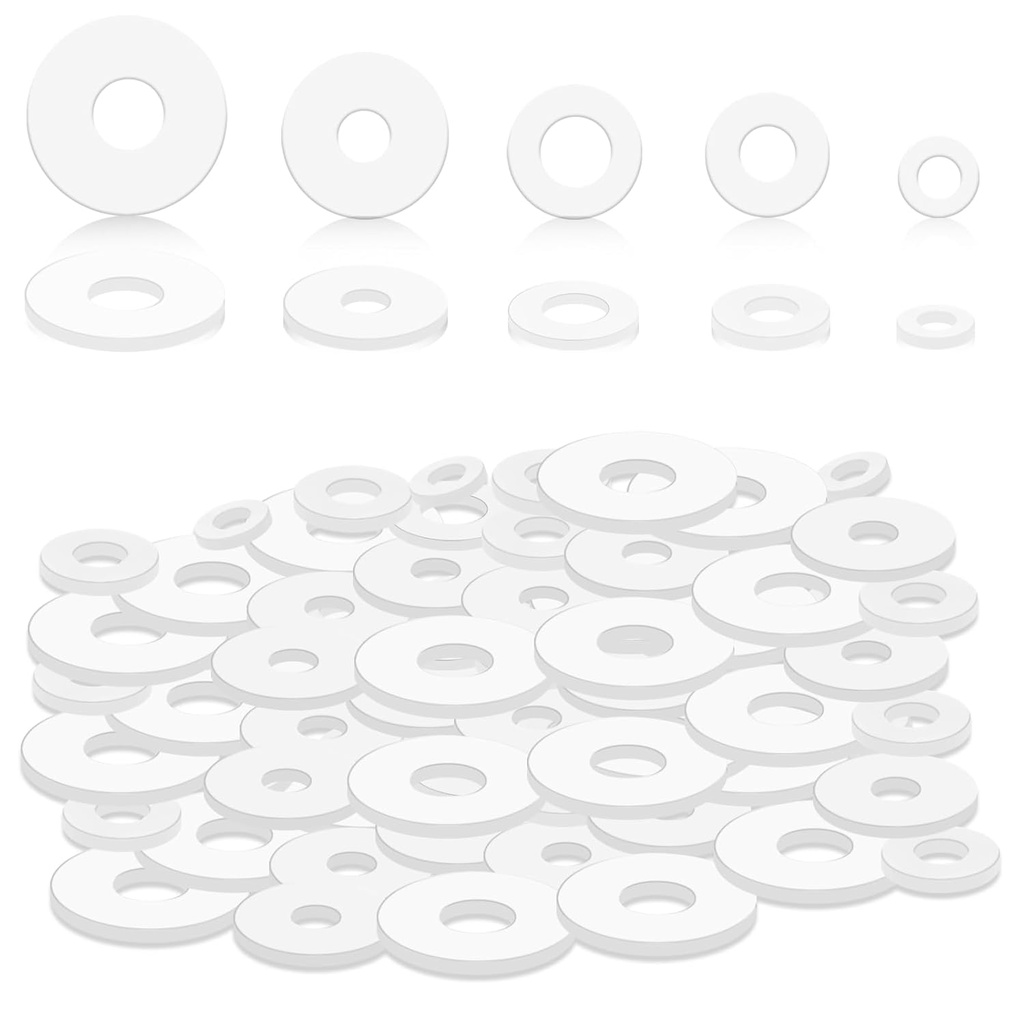 120 Pcs Rubber Washer Kit, 12/18/20/25/30mm Rubber Flat Washer Heavy Duty Rubber Washers for Bolts, Rubber Grommets Bolts for Screws Household Plumbing Appliances Faucets Glass Shower Door(White)