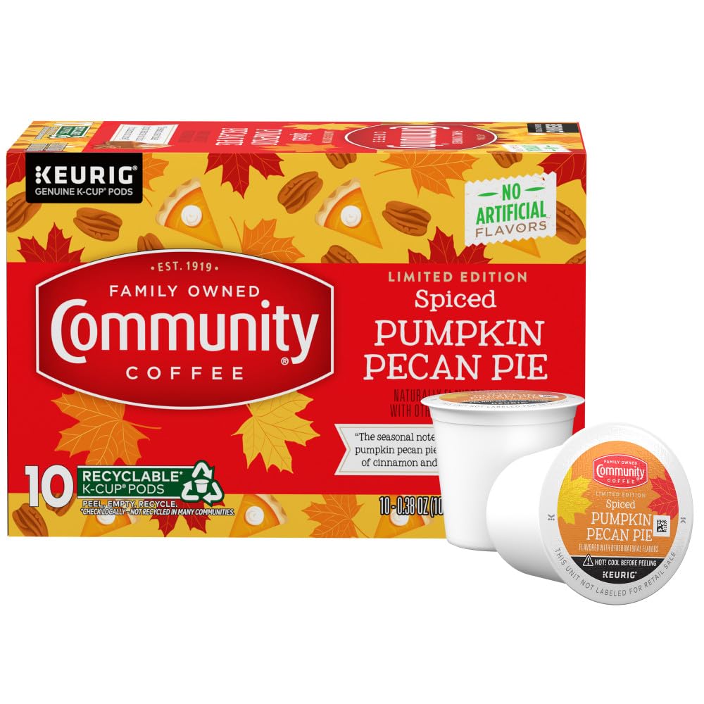 Community Coffee Spiced Pumpkin Pecan Pie Flavored Coffee Pods, 10 count, Medium Roast Compatible with Keurig 2.0 K-Cup Brewers (10 pods)