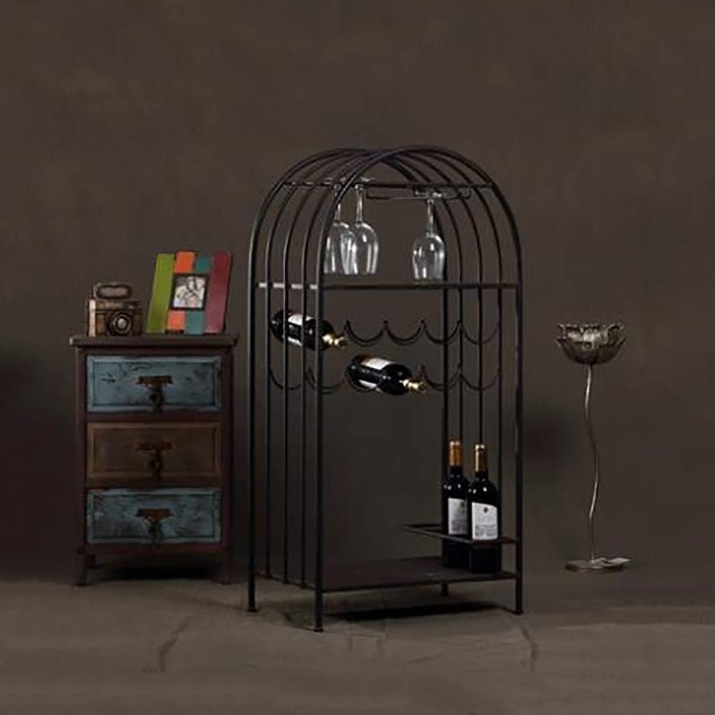 Cabinet High Wine Rack Black Iron Cupboard Art Wine Stand Freestanding Wine Display Stand Goblet Holder Storage and Display for Families Wine Cellars Bars Wine Shows