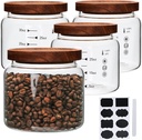 Glass Jars,Set of 4 Glass Food Storage Containers with Wooden Lids,Clear Glass Canister Sets for Sugar,Tea,Coffee,Snack,Spice,Herbs(33 oz/ 1000 ml)