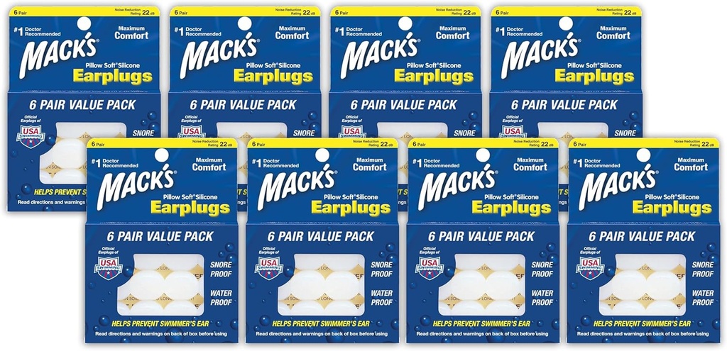 Mack's Pillow Soft Silicone Earplugs - 6 Pair (Pack of 8), Value Pack – The Original Moldable Silicone Putty Ear Plugs for Sleeping, Snoring, Swimming, Travel, Concerts and Studying