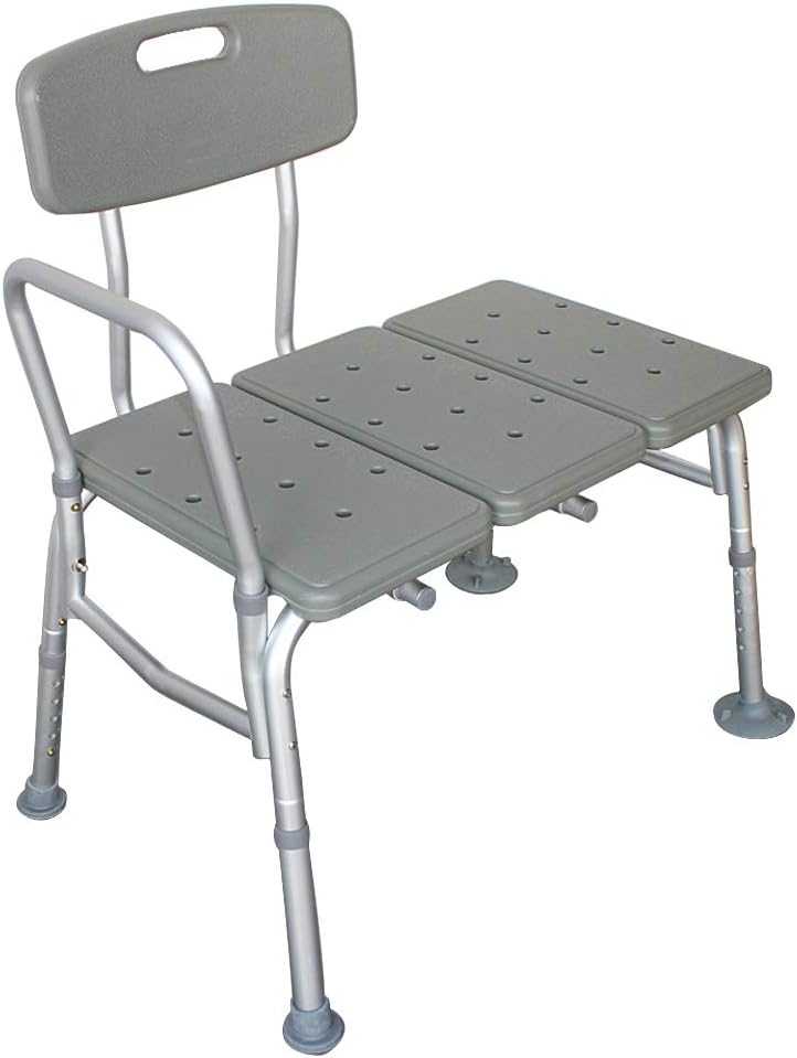 Best Bathtub Transfer Bench/Bath Chair with Back and Handle, Aluminium Alloy Bath Shower Chair with Adjustable Height, Non-Slip Seat, Tub Transfer Bench for Elderly, Disabled (Gray)