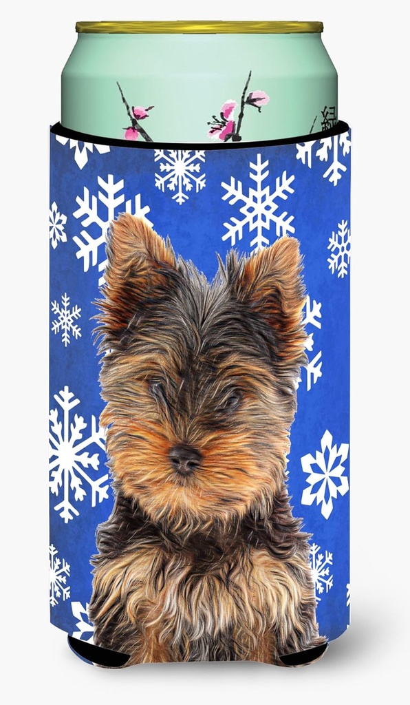 Caroline's Treasures KJ1181TBC Winter Snowflakes Holiday Yorkie Puppy/Yorkshire Terrier Tall Boy Hugger Can Cooler Sleeve Hugger Machine Washable Drink Sleeve Hugger Collapsible Insulator Beverage I
