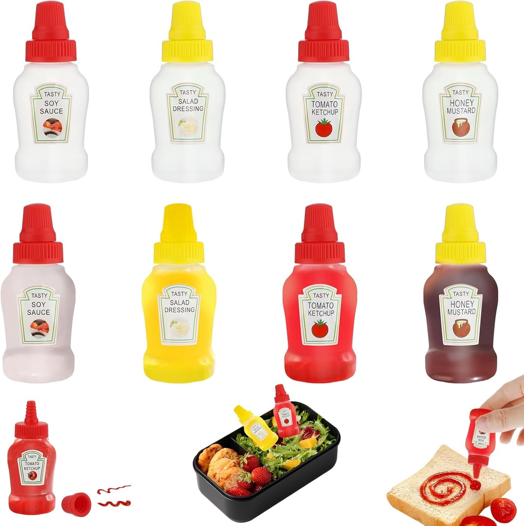 8 Pcs Ketchup Bottles Mini Condiment Squeeze Bottle Empty Clear Plastic Portable Containers Squirt Squeezable Jar Accessories Sauces Salad Dressing Dispensers for Lunchbox Picnic Oil Soy Honey
