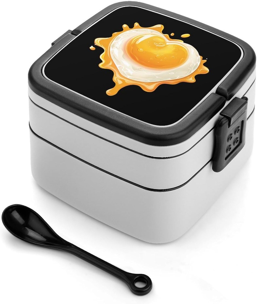 Fried Egg Heart Bento Box with 2 Compartments Adult Lunch Box Lunch Container for Meal Prep Work And Outdoors