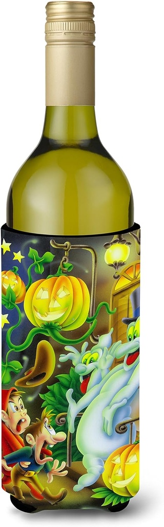Caroline's Treasures APH0933LITERK Scary Ghosts and Halloween Trick or Treaters Wine Bottle Hugger Bottle Cooler Sleeve Hugger Machine Washable Collapsible Insulator Beverage Insulated Holder